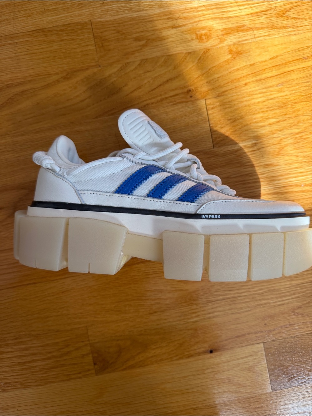 adidas Kids White Sneakers with Blue Stripes